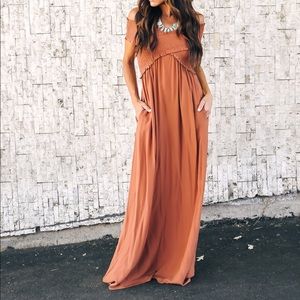 Off The Shoulder Maxi Dress - Terracotta : VICI